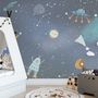 Kids Cartoon Space with Colorful Planets and Little Stars Wallpaper Mural
