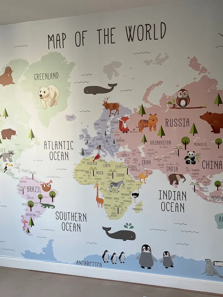 Kids Nursery Educational Continent World Map Wallpaper Mural