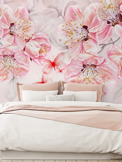 Cherry Blossom Vine Flowers Wallpaper Mural