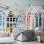 Helicopters on Colorful Amsterdam Style Houses Wallpaper Mural