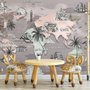 Papier peint panoramique carte du monde pour enfants avec monuments célèbres au fusain
