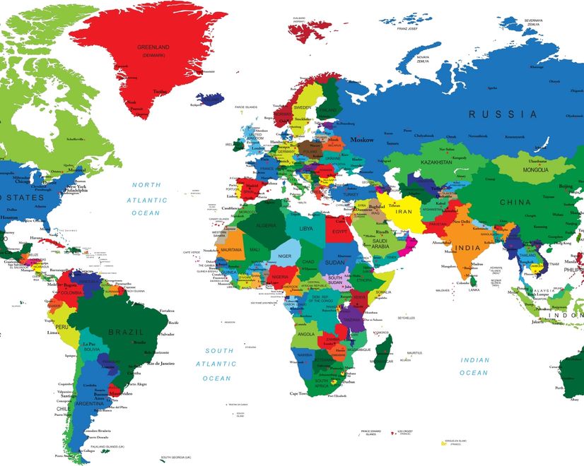Kids Colorful Political World Map Wallpaper Mural