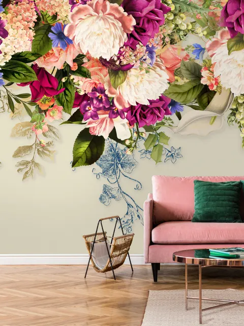 Klassische Bunte Rankenblumen Fototapete
