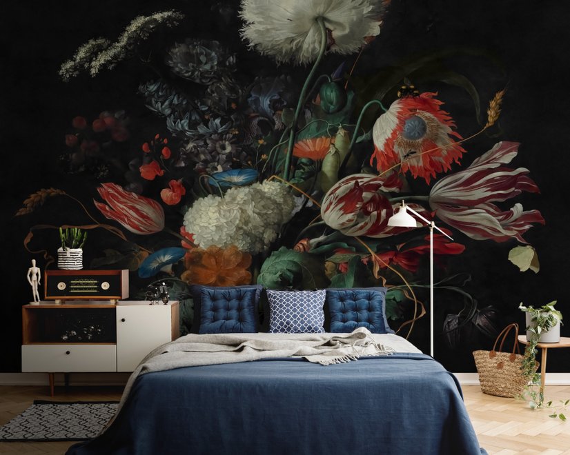 Dark Floral Bouqet with Tulips and Roses Wallpaper Mural