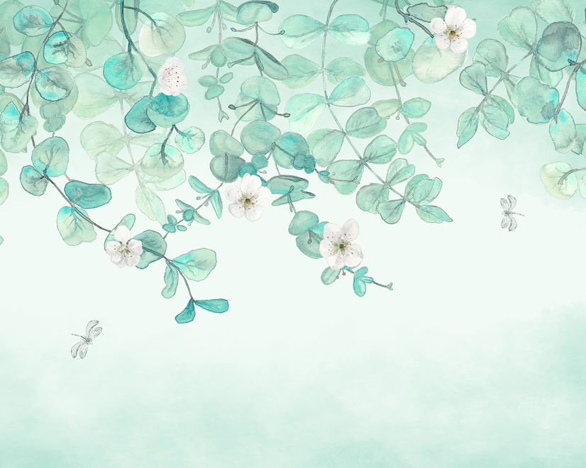 Plum Blossom with Leaves Wallpaper Mural