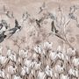 Flying Birds on Flowers Wallpaper Mural