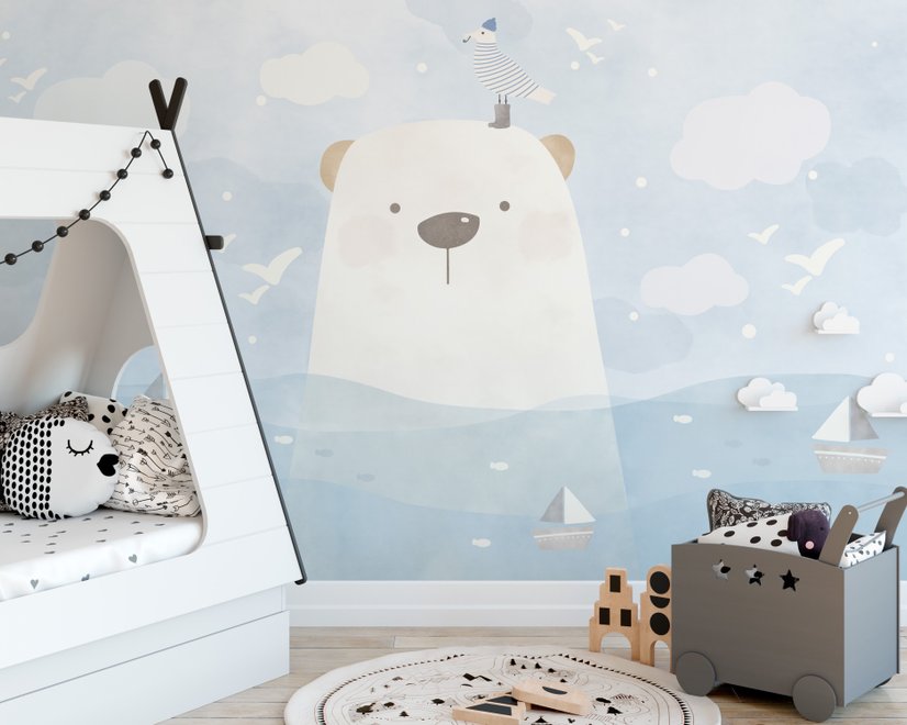 Cartoon Bear with Nightscape Wallpaper Mural