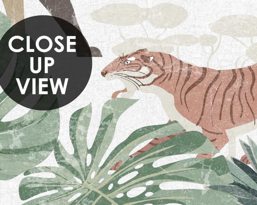 Retro Wild Animals with Tropical Leaves Wallpaper Mural