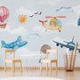 Papier peint panoramique avion et montgolfière rose