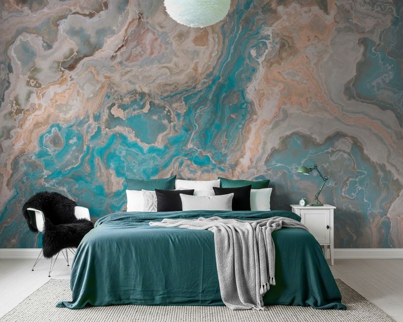 Turquoise Brown Wave Brush Wallpaper Mural