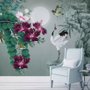 White Stork and Purple Flowers Wallpaper Mural