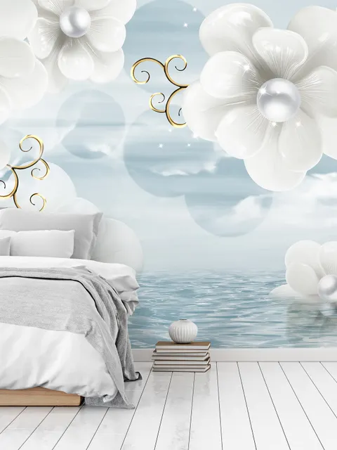 Jewelry White Lux Floral Wallpaper Mural