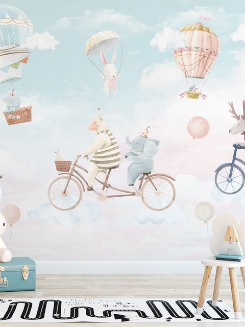 Papier peint pour enfants animaux heureux dans le ciel