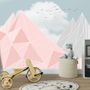 Pink Gray Polygonal Mountain Wallpaper Mural