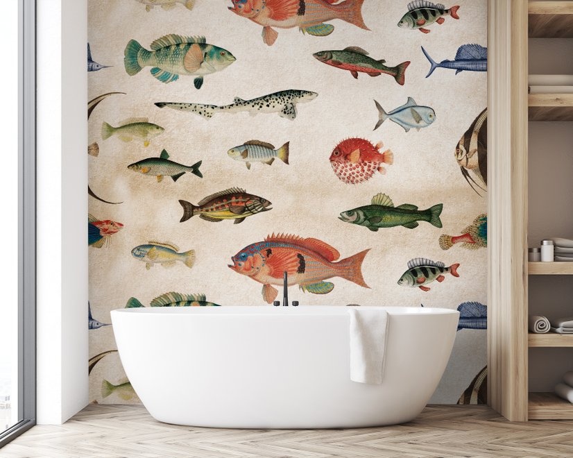 Vintage Ocean Fish Art Wallpaper Mural