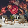 Red Hydrangea Orange Orchid Rose Dark Floral Bouqet Wallpaper Mural
