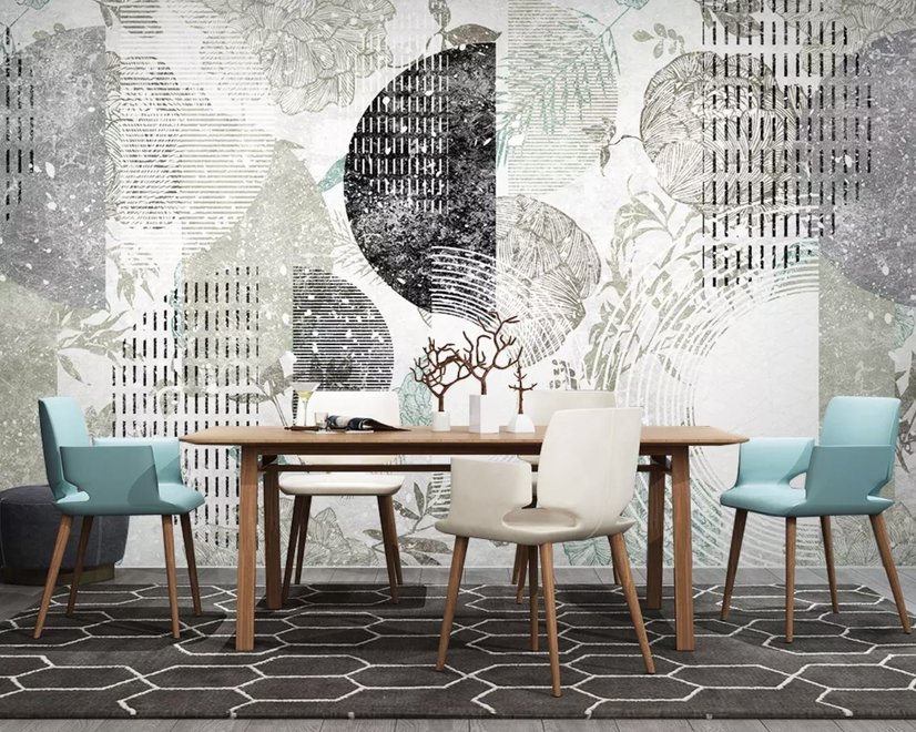 Geometric Pattern with Floral Wallpaper Mural