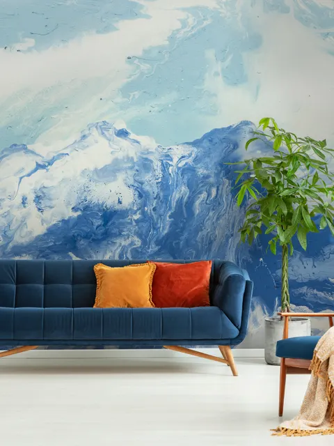 Acrylic Blue Mountain Landscape Wallpaper Mural