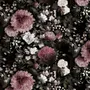 Dark Floral  Pink Chrysanthemum and Green Leaves Wallpaper Mural