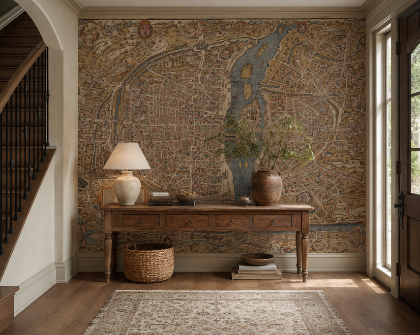 Antique European City Map Wallpaper Mural
