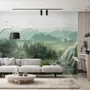 Waterfall with Misty Green Forest Landscape Wallpaper Mural