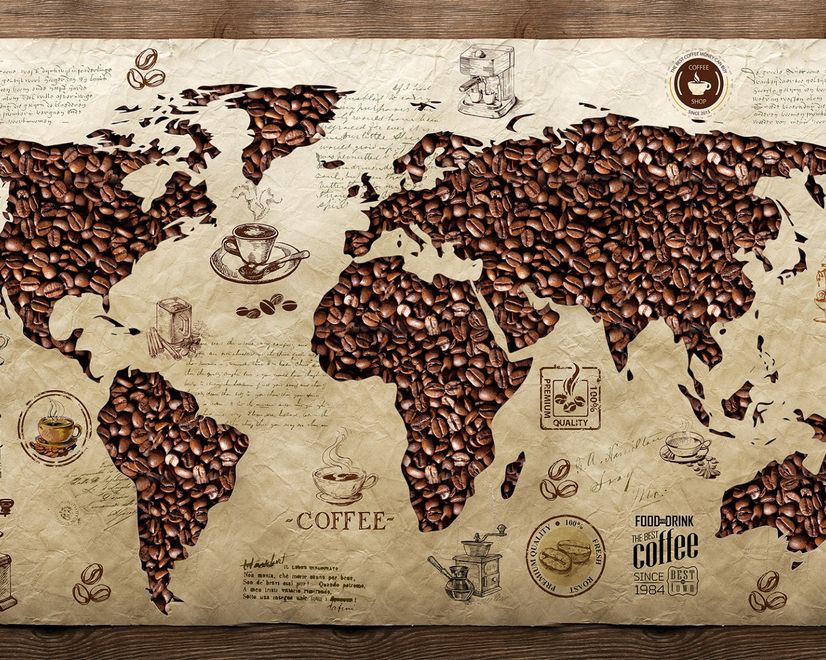 3D Looking Coffee Map Wallpaper Mural