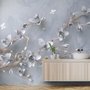 Papier peint artistique fleurs et branches de magnolia