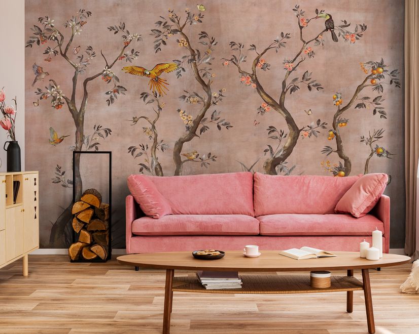 Watercolor Chinoiserie Fruit Trees Wallpaper Mural