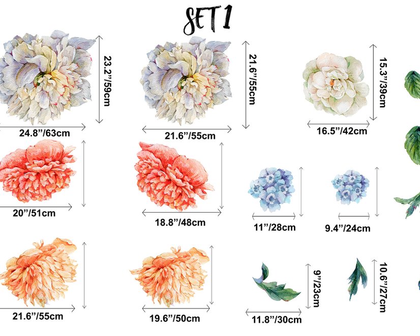 Orange Pfingstrose Blumen Wandtattoo