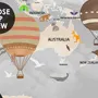Kids World Map with Vintage Hot Air Balloon Wallpaper Mural