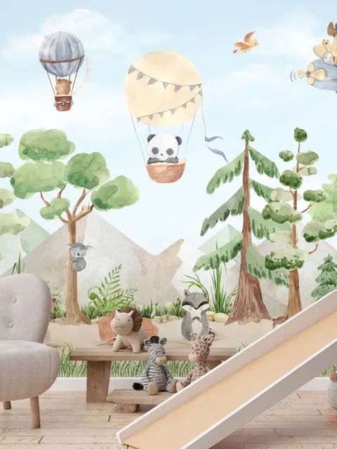 Kids Forest Animals with Flying Animals Wallpaper Mural