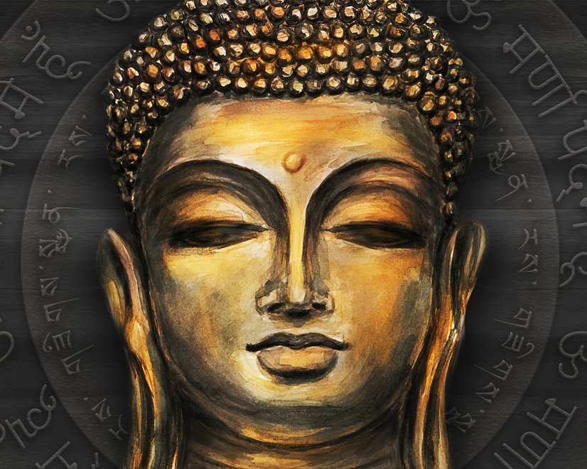 Gautama Buddha Fototapete mit dunklem Hintergrund