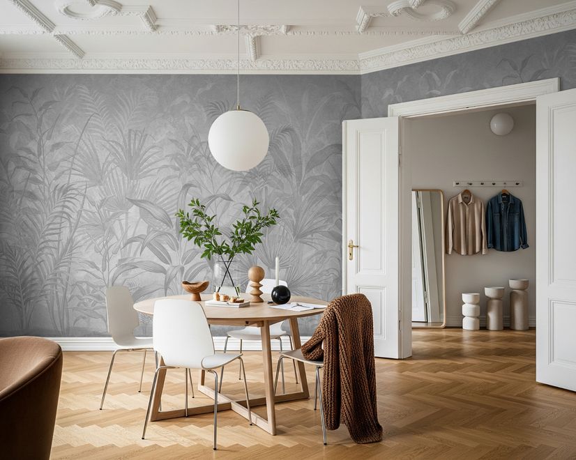 Monochrome Tropical Botanical Wallpaper Mural