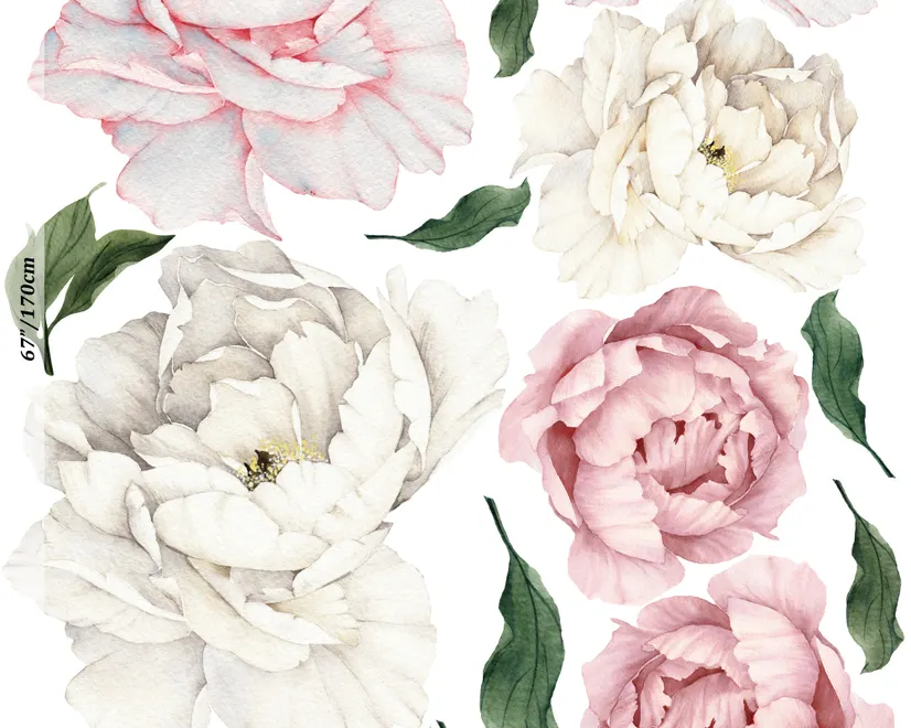 Blue Pink Peony Floral Bouqet Wall Decal Sticker