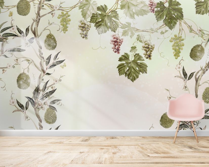 Soft Tropical Grape Trees and Durian Fruits Wallpaper Mural