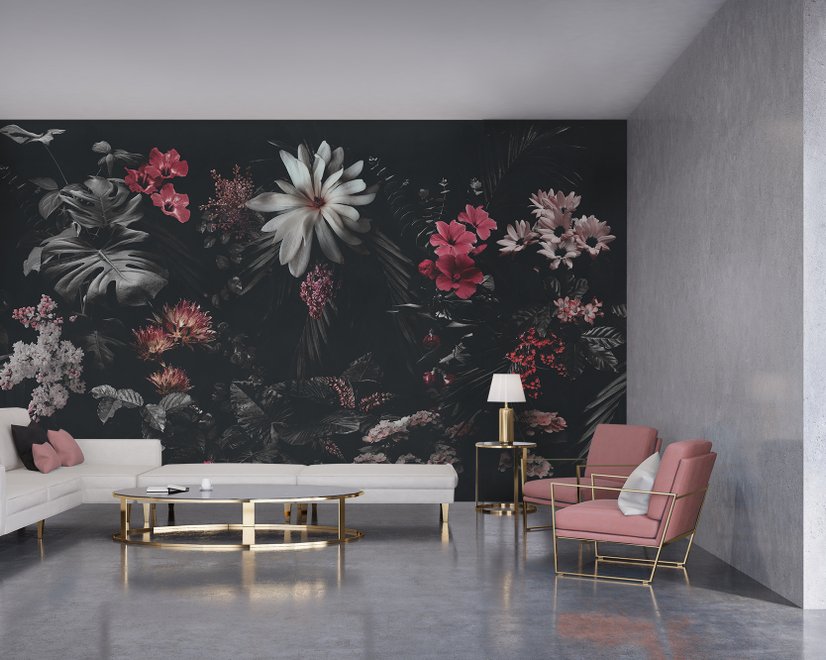 Dark Floral Garden Wallpaper Mural