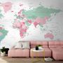 Pink and Green Political World Map Wallpaper Mural