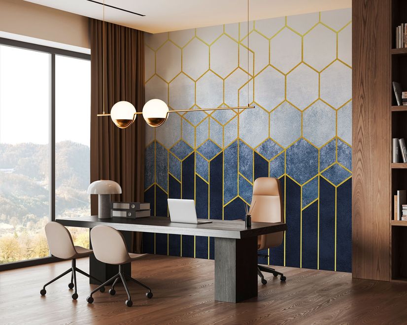 Geometric Dark Blue Honeycomb Wallpaper Mural