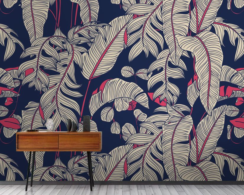 Papier peint panoramique de feuilles de palmier foncées