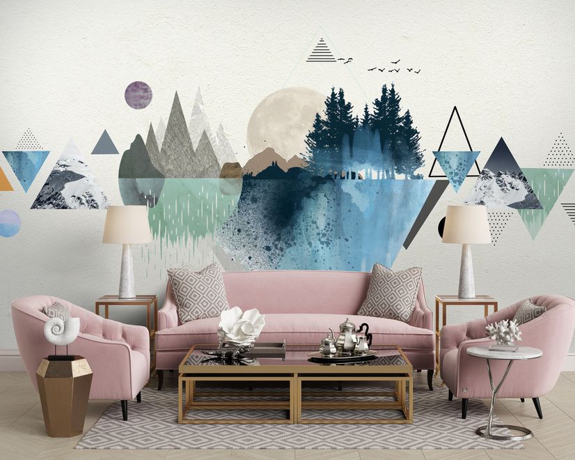 Forest Geometric Pattern Wallpaper Mural