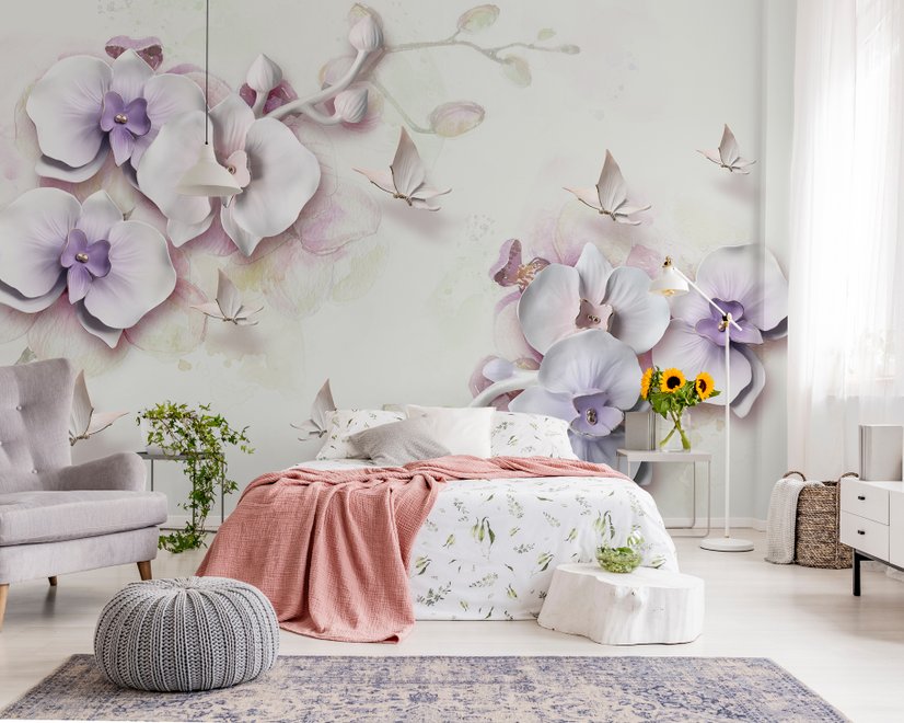 Purple Orchid Floral Wallpaper Mural