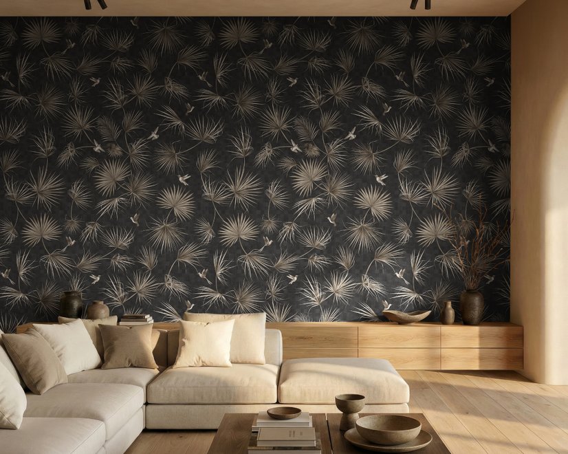 Tropical Palm Leaf and Birds Wallpaper Mural