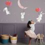 Kids Cartoon Rabbits with Colorful Balloons and Moon Wall Decal Sticker