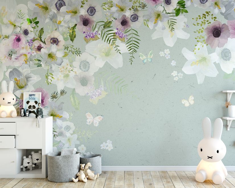 Purple Gray Poppy Flowers Wallpaper Mural