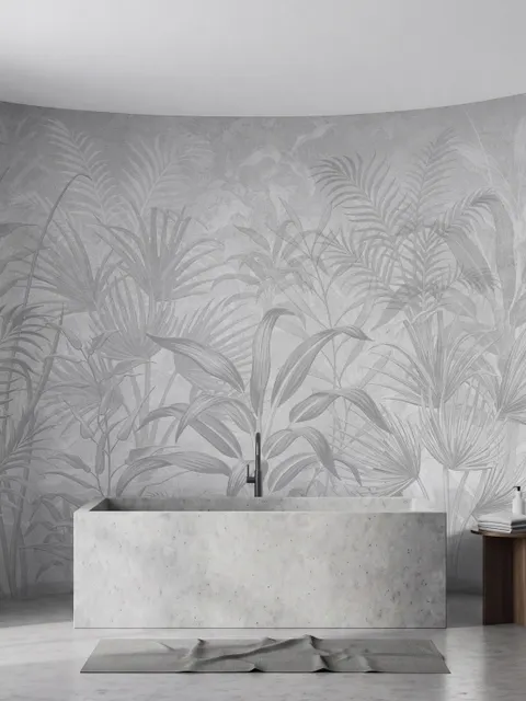 Monochrome Tropical Botanical Wallpaper Mural