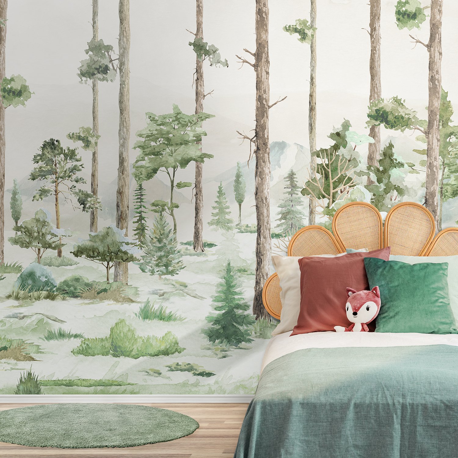 Kids Watercolor Forest Trees Wallpaper Mural - Peel and Stick