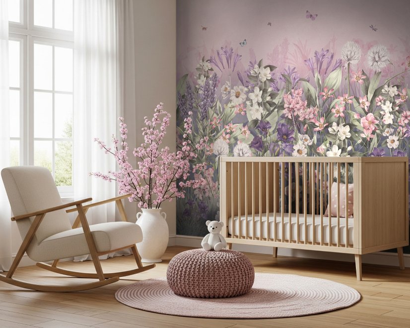 Soft Blooming Floral Meadow  Kids Wallpaper