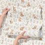 Woodland nursery wallpaper pattern with watercolour fawns, fox cubs, rabbits, teddy bears, birds and ducklings on cream
