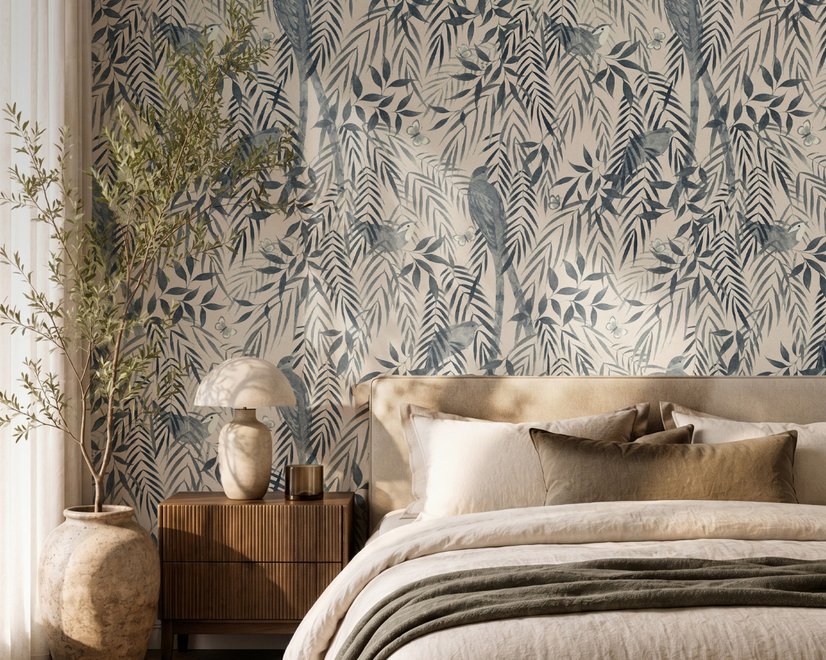 Watercolor Tropical Bird Garden Wallpaper Mural