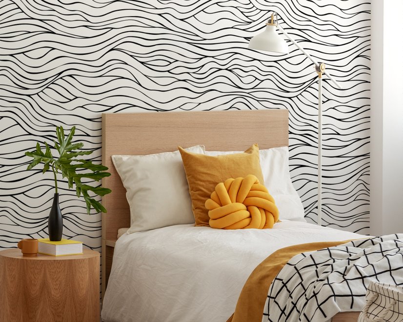 Black and White Minimalistic Abstract Line Art Wallpaper